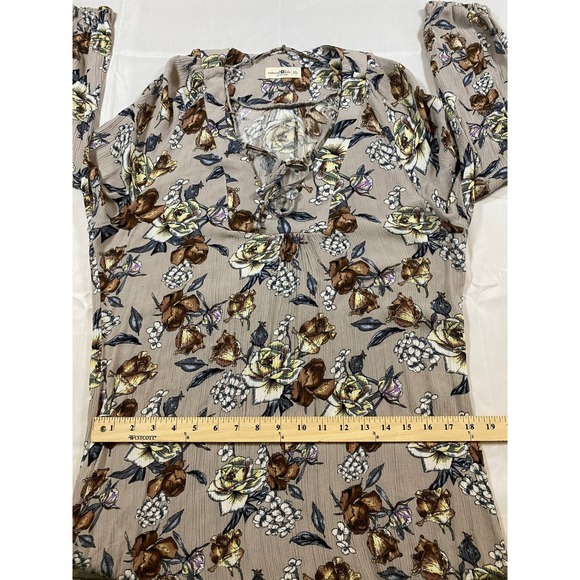 Natural Life Maxi Dress Floral Print Beige Brown Yellow Long Sleeve XL - Picture 6 of 10